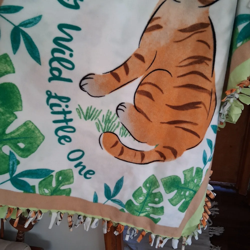 Handmade With Love Tiger Baby Blanket with Green Accents
